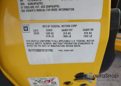 2000 Chevrolet Corvette from USA, damaged, VIN 1G1YY22G0Y5121765